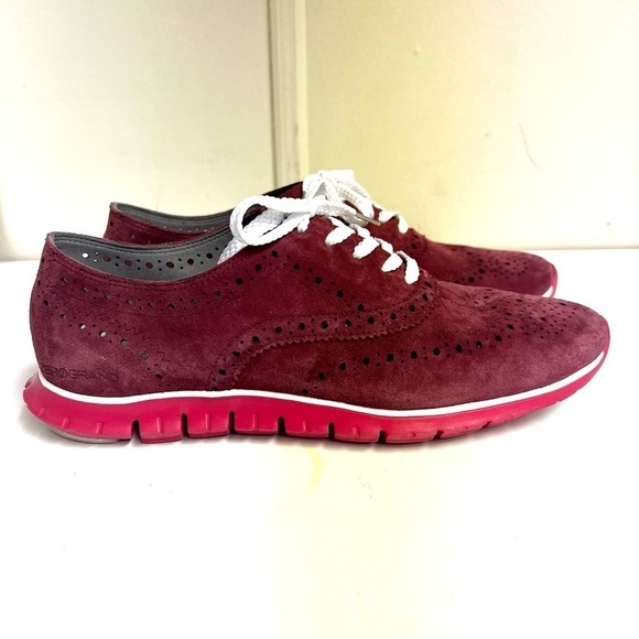 Cole Haan ZeroGrand Perforated Wingtip Oxford - Zinfandel Red Suede women’s 9B - Picture 2 of 9